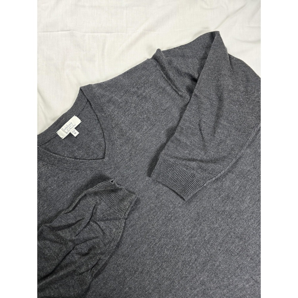Turnbury Sweater Mens XL Gray Extra Fine Merino Wool V Neck‎ Ribbed Cuffs Knit
